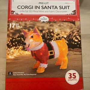 17” Corgi in Santa Suit Yard Art Christmas Decoration Lighted Indoor/Outdoor NEW